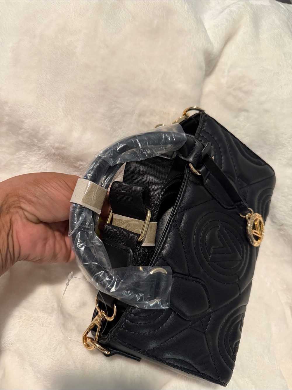 Valentino Orlandi Black Quilted Crossbody Satchel with Gold Charm - Picture 4 of 6